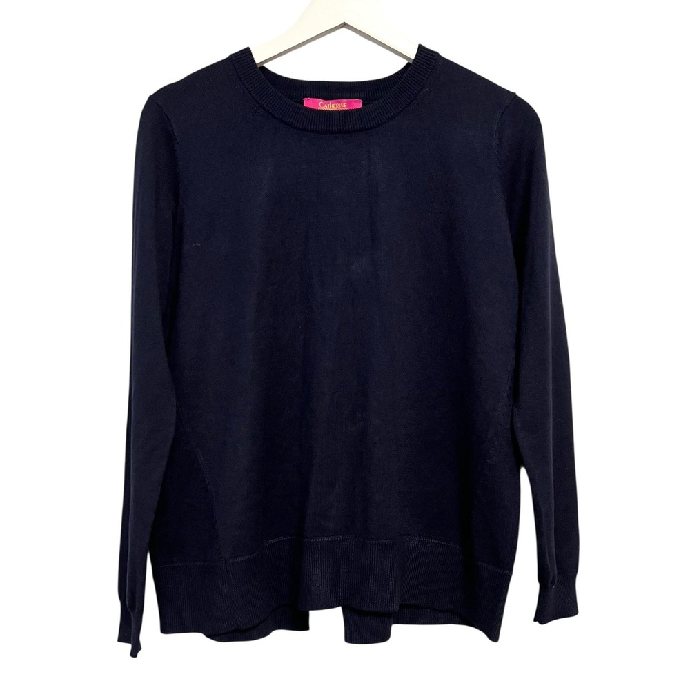 Catherine Malandrino Sweater Womens Small Navy Back Bow Pullover Rayon Blend L/S